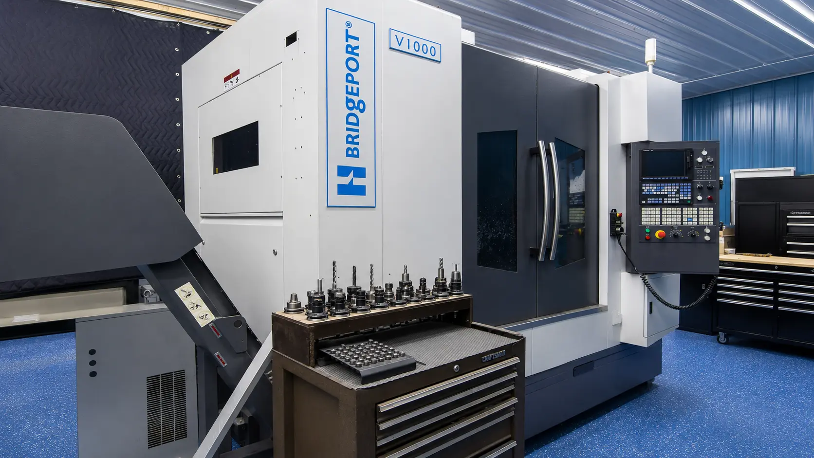Hardinge Bridgeport V1000 vertical machining center inside the Patchco Machine shop